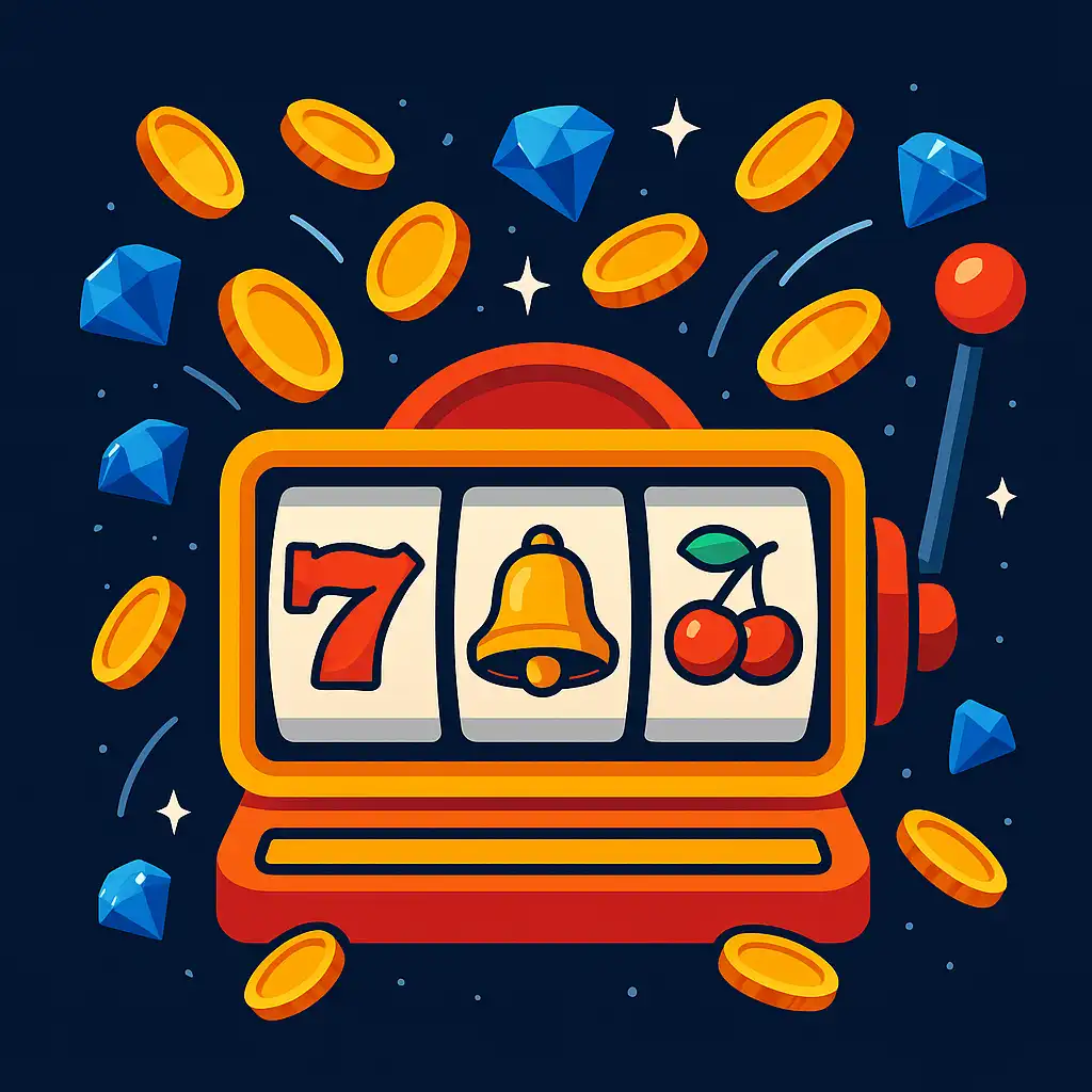 Slot machine reels spinning with bonus coins